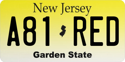 NJ license plate A81RED