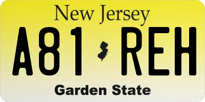 NJ license plate A81REH