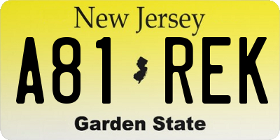 NJ license plate A81REK