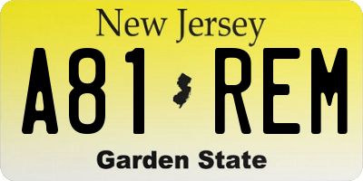 NJ license plate A81REM