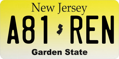 NJ license plate A81REN