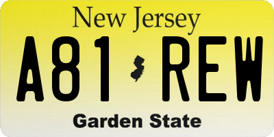 NJ license plate A81REW