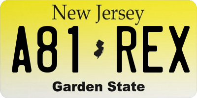 NJ license plate A81REX