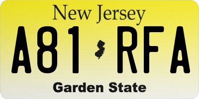 NJ license plate A81RFA
