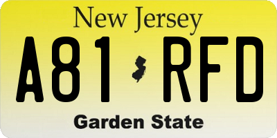 NJ license plate A81RFD