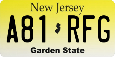 NJ license plate A81RFG