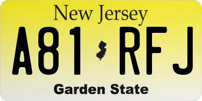NJ license plate A81RFJ