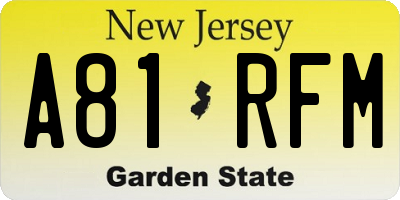NJ license plate A81RFM