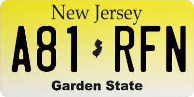 NJ license plate A81RFN