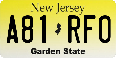 NJ license plate A81RFO