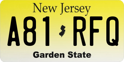NJ license plate A81RFQ