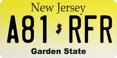 NJ license plate A81RFR