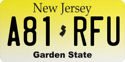 NJ license plate A81RFU