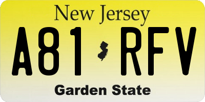 NJ license plate A81RFV