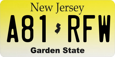 NJ license plate A81RFW