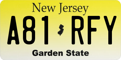 NJ license plate A81RFY