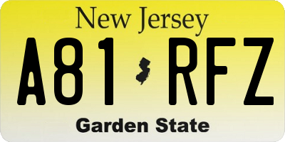 NJ license plate A81RFZ