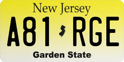NJ license plate A81RGE