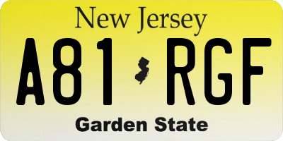 NJ license plate A81RGF