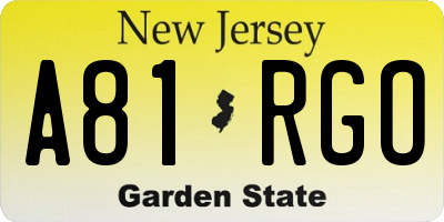 NJ license plate A81RGO