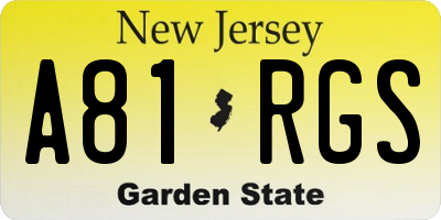 NJ license plate A81RGS