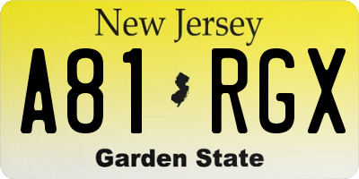 NJ license plate A81RGX