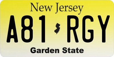 NJ license plate A81RGY