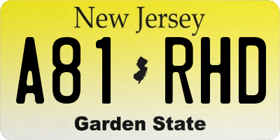 NJ license plate A81RHD