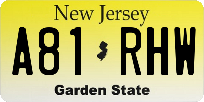 NJ license plate A81RHW