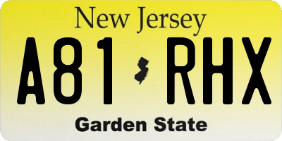 NJ license plate A81RHX