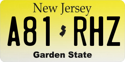 NJ license plate A81RHZ