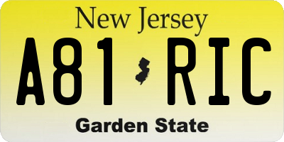 NJ license plate A81RIC