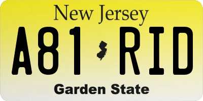 NJ license plate A81RID