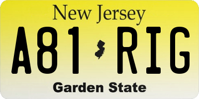 NJ license plate A81RIG