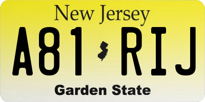 NJ license plate A81RIJ