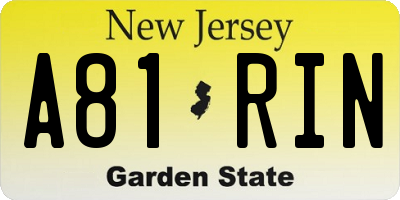 NJ license plate A81RIN