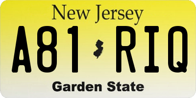 NJ license plate A81RIQ