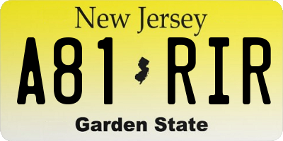 NJ license plate A81RIR
