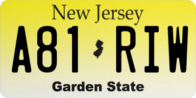 NJ license plate A81RIW