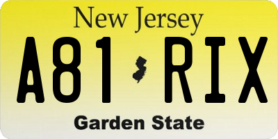 NJ license plate A81RIX