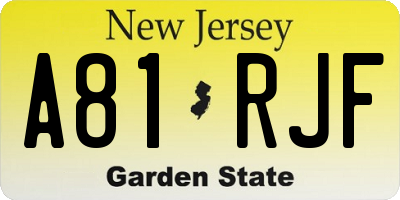 NJ license plate A81RJF