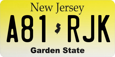 NJ license plate A81RJK