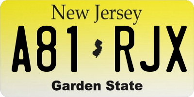 NJ license plate A81RJX
