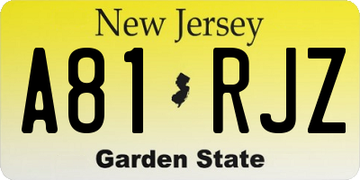 NJ license plate A81RJZ