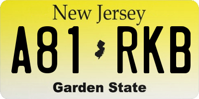 NJ license plate A81RKB