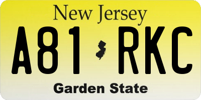 NJ license plate A81RKC