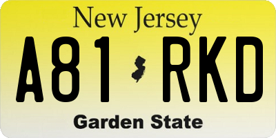 NJ license plate A81RKD