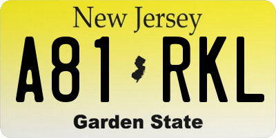 NJ license plate A81RKL