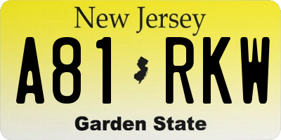 NJ license plate A81RKW