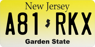 NJ license plate A81RKX